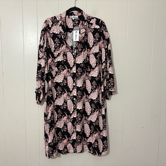 Florence Broadhurst For “GIVONI" Nightdress Japanese Floral Black /Pink Size L - Picture 2 of 14